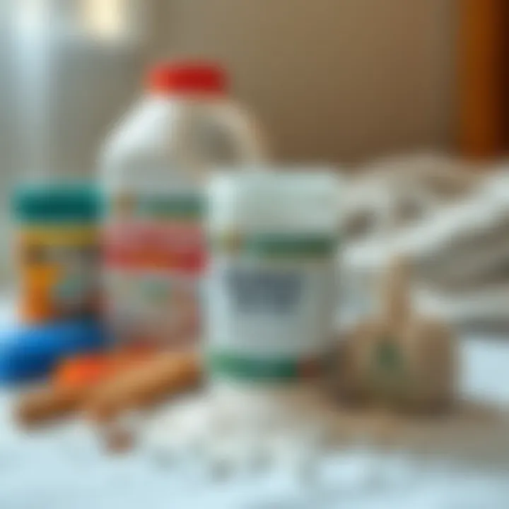 Container of boric acid powder alongside household items