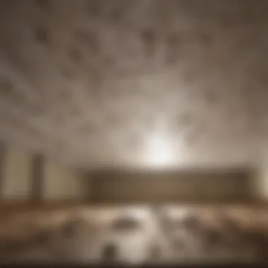 Close-up of ants carrying food on the ceiling