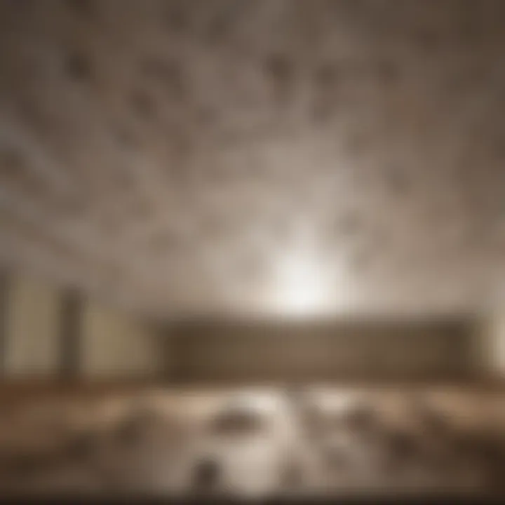 Close-up of ants carrying food on the ceiling