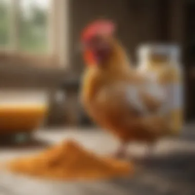 Application Process of Chicken Flea Powder Illustration showcasing the application process of chicken flea powder on chickens