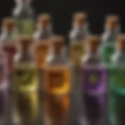 Aromatic essential oils in glass bottles