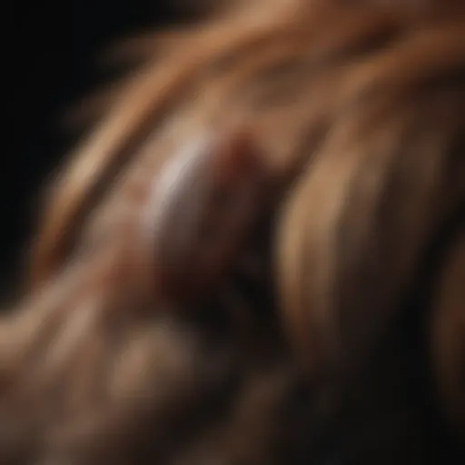 Close-up view of a tick on a dog's fur
