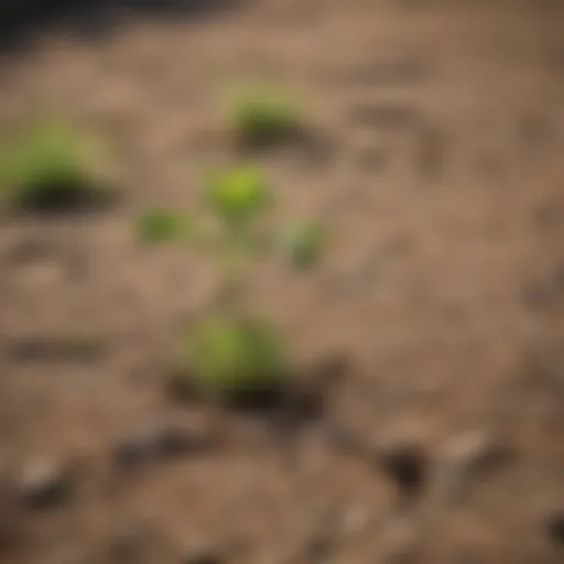 Green weed sprouting in cracked soil
