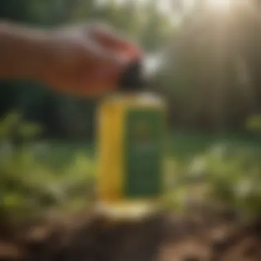 An outdoor setting demonstrating the application of Avon mosquito repellent spray.