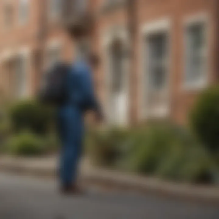 A pest control technician assessing a residential area for infestations