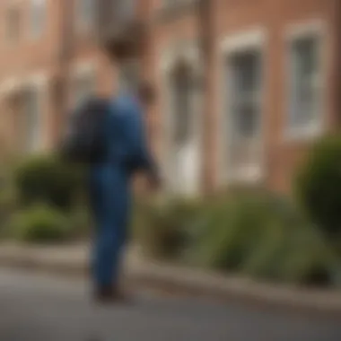 Professional Assessment of Pest Infestations A pest control technician assessing a residential area for infestations