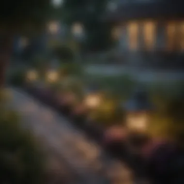 Garden lanterns illuminating a beautifully landscaped yard