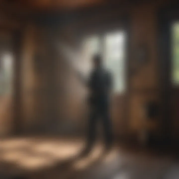 Exterminator inspecting property for pests