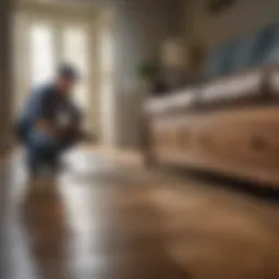 Exterminator inspecting for pests in residential home