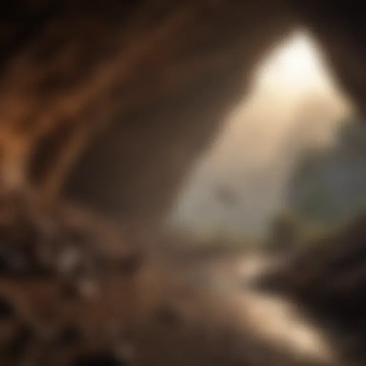 Bats flying out of a cave at dusk