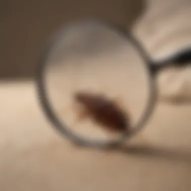 Illustration of bed bug identification process with magnifying glass