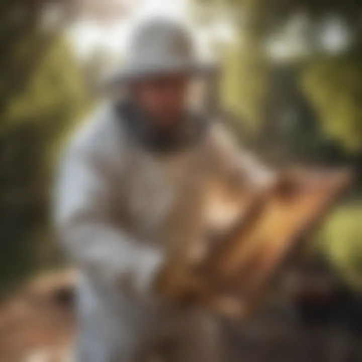Expert beekeeper conducting honey bee removal in Oakley