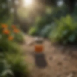 A serene garden with natural mosquito repellents such as citronella plants.