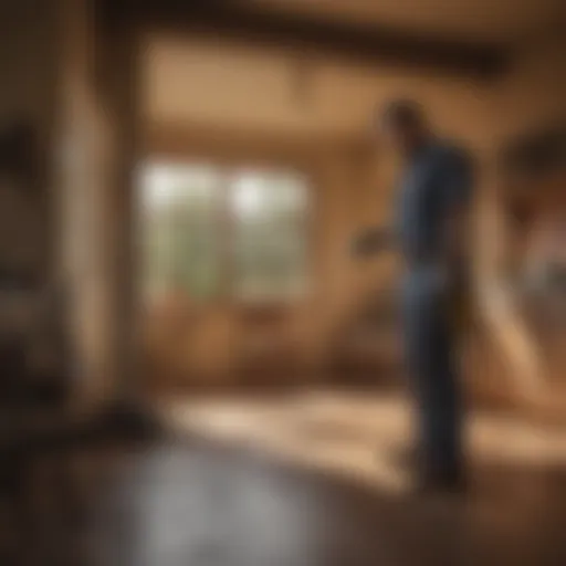 Exterminator inspecting home for pests