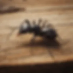 Close-up of carpenter ant crawling on wood