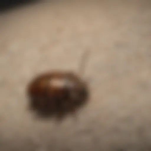 Carpet beetle larvae crawling on fabric fibers