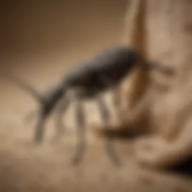 The Destructive Feeding Habits of Carpet Weevils Close-up of carpet weevil feeding on fabric
