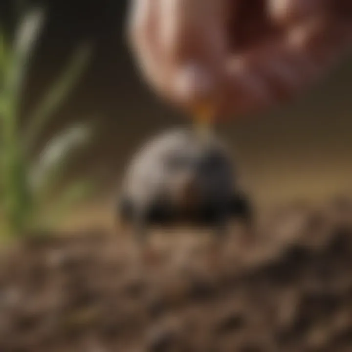 Close-up of castor oil being applied to soil