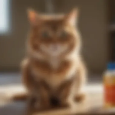Cat being sprayed with flea solution in a comfortable setting