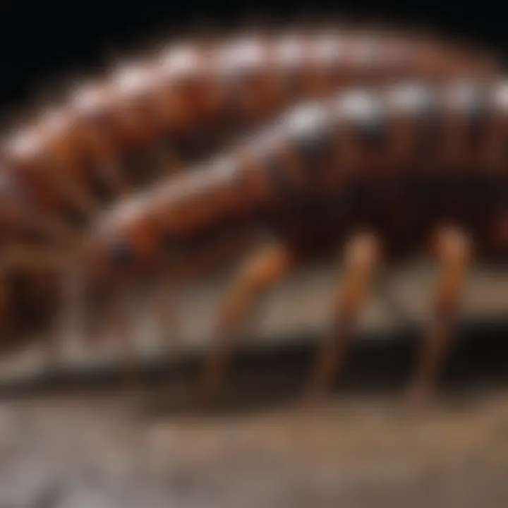 Centipede preying on a bed bug nymph