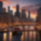 Chicago skyline at dusk with city lights