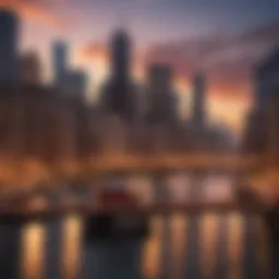 Chicago skyline at dusk with city lights