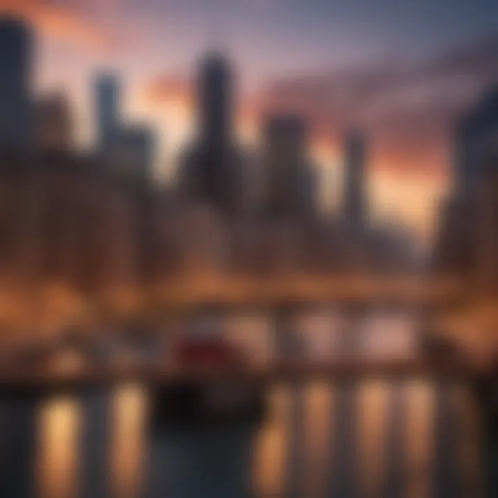 Chicago skyline at dusk with city lights