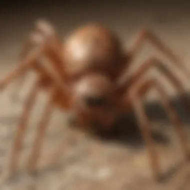 Close-up of brown recluse spider showing distinctive markings