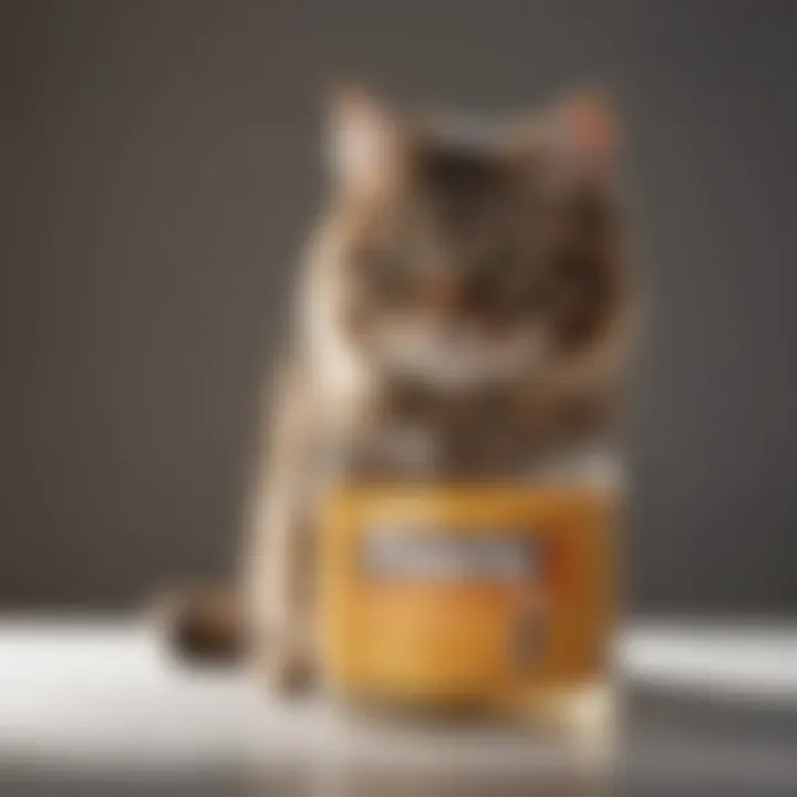 Purrfection in a Bottle Close-up of waterless flea shampoo bottle for cats