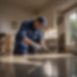 A technician conducting a pest inspection in a residential setting