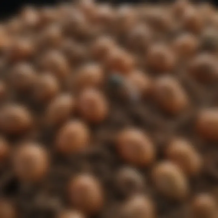 Close-up of fly eggs on organic waste