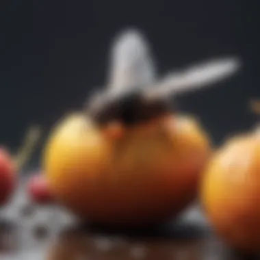 A fly sitting on a rotten fruit