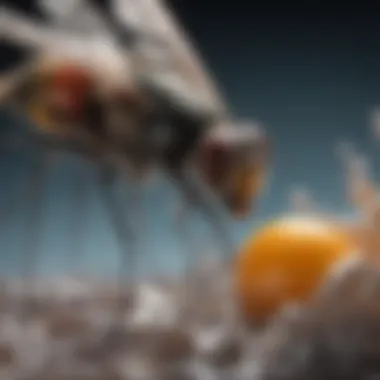 Fly feeding on sugary liquid spill