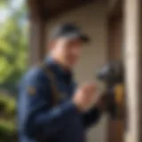 Pest control technician inspecting a residential property