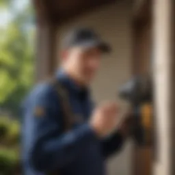 Pest control technician inspecting a residential property