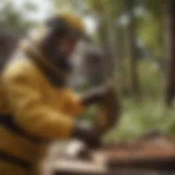 Illustration of professional bee removal equipment in action