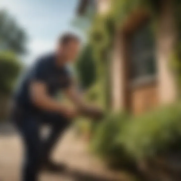 Professional pest exterminator inspecting a residential property