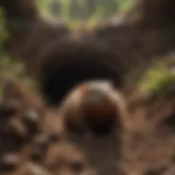 Mole burrowing underground