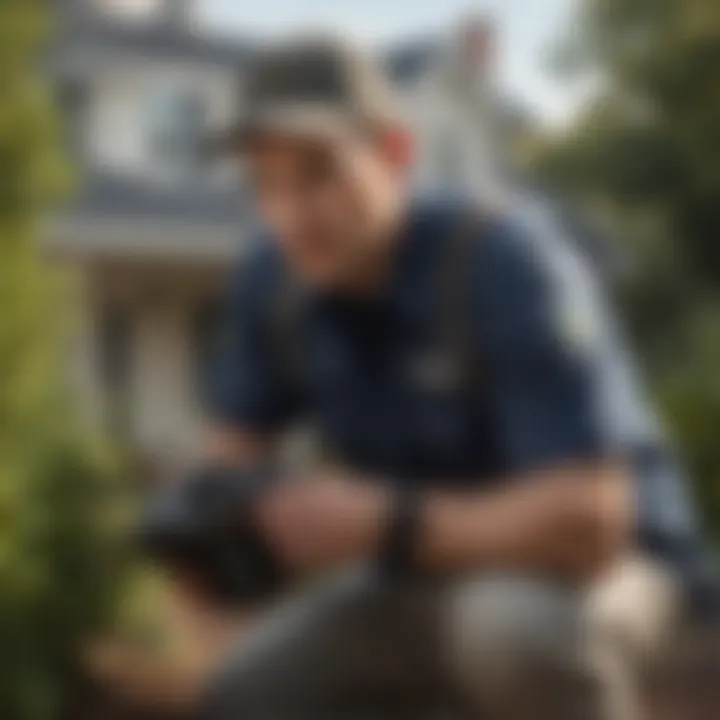 Professional pest control technician inspecting a property