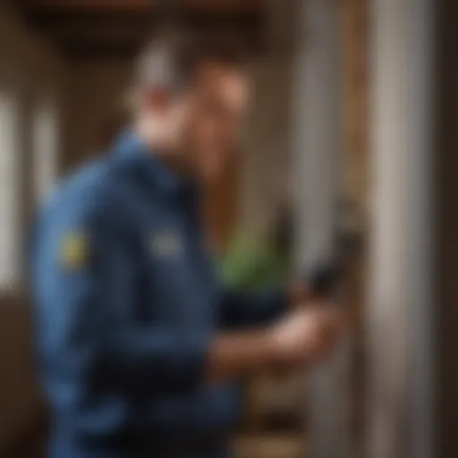 Pest control technician inspecting property for pests