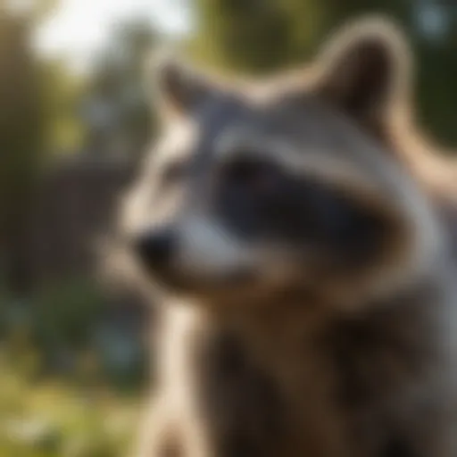 Raccoon gazing curiously in the yard