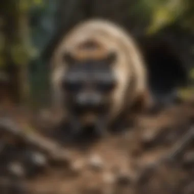 Raccoon exploring a potential den site