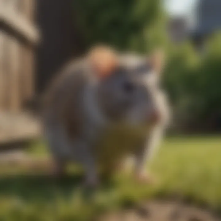 Exterminator inspecting lawn for rats