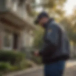 Pest control technician conducting an inspection in a residential area