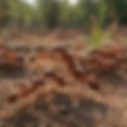 Close-up view of Texas fire ants in their natural habitat