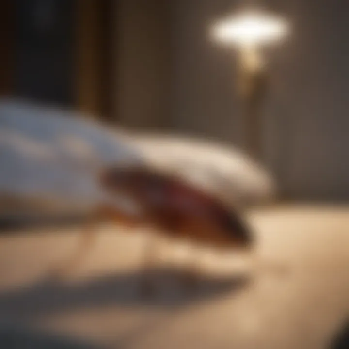 Detecting bed bugs with a flashlight Person inspecting furniture for bed bugs using flashlight