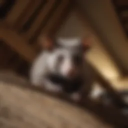 Wild possum peeking out from attic