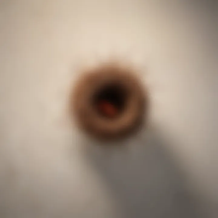 Close-up of red ant nest in bathroom corner