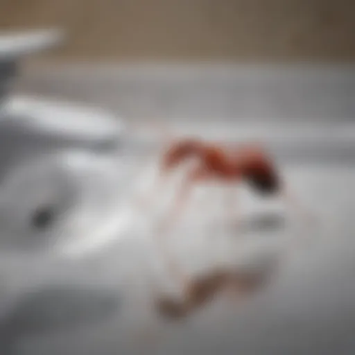 Red ant crawling on bathroom sink