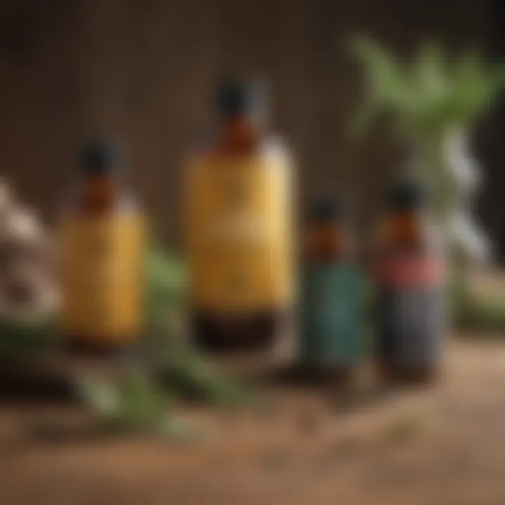 A collection of natural pest control remedies displayed on a wooden table.